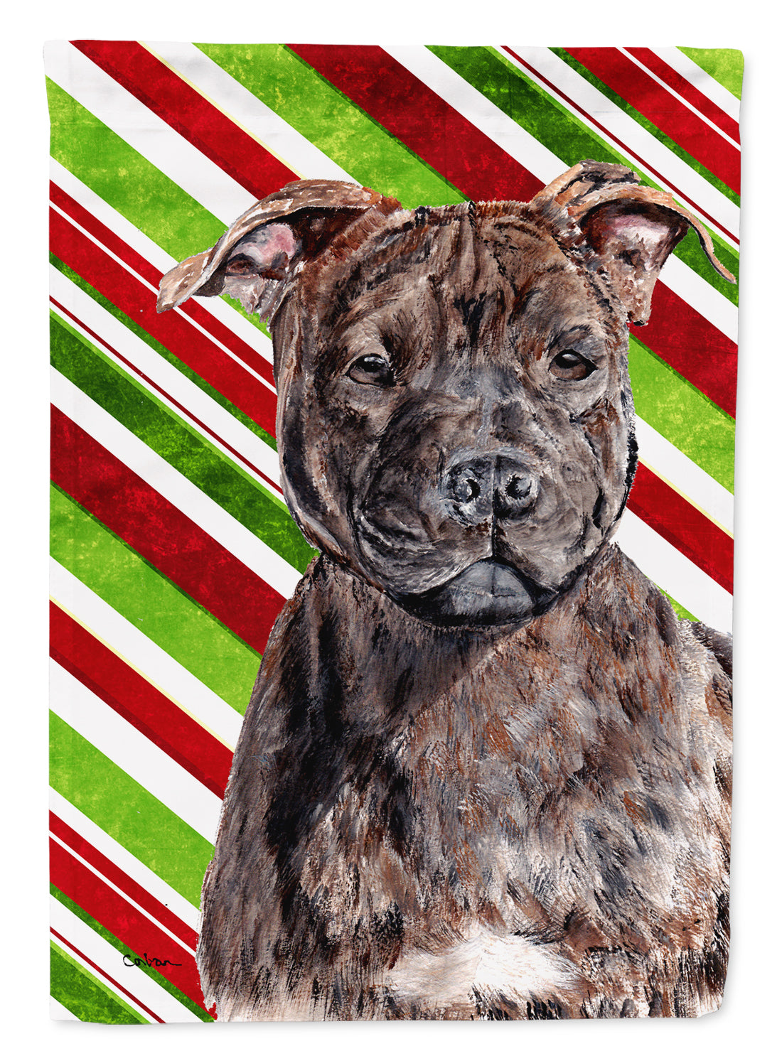 Staffordshire Bull Terrier Staffie Candy Cane Christmas House Flag 28x40 Porch Sleeve Pole Decorative Outside Yard Banner Artwork Wall Hanging, Polyester
