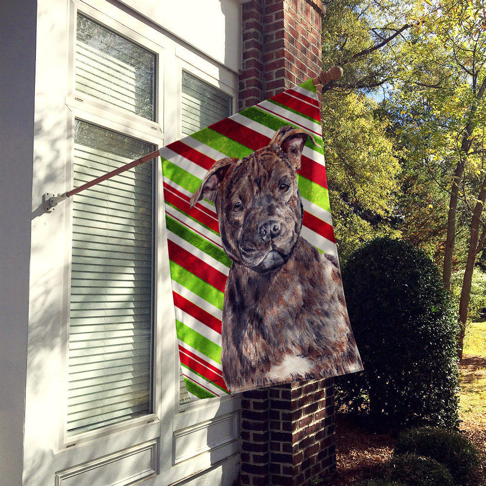 Staffordshire Bull Terrier Staffie Candy Cane Christmas House Flag 28x40 Porch Sleeve Pole Decorative Outside Yard Banner Artwork Wall Hanging, Polyester