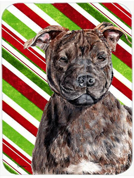 Staffordshire Bull Terrier Staffie Candy Cane Christmas Cutting Board Tempered Glass Kitchen Cutting Surface, Heat Resistant Chopping, Non-Slip Feet, Food Prep & Serving