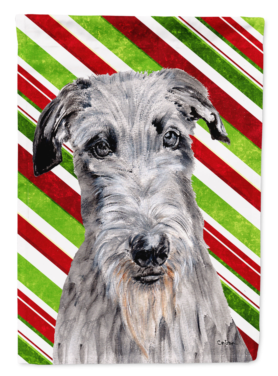 Scottish Deerhound Candy Cane Christmas House Flag 28x40 Porch Sleeve Pole Decorative Outside Yard Banner Artwork Wall Hanging, Polyester