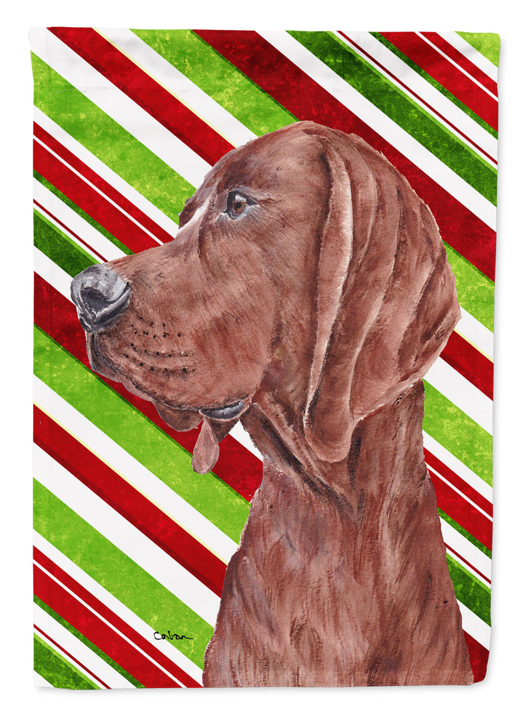 Redbone Coonhound Candy Cane Christmas House Flag 28x40 Porch Sleeve Pole Decorative Outside Yard Banner Artwork Wall Hanging, Polyester
