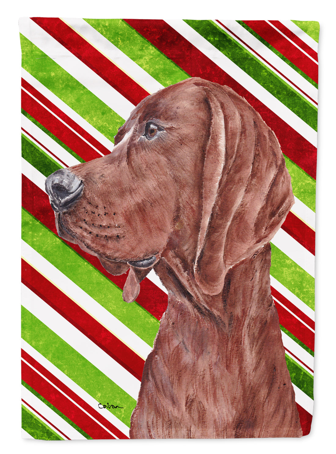 Redbone Coonhound Candy Cane Christmas House Flag 28x40 Porch Sleeve Pole Decorative Outside Yard Banner Artwork Wall Hanging, Polyester