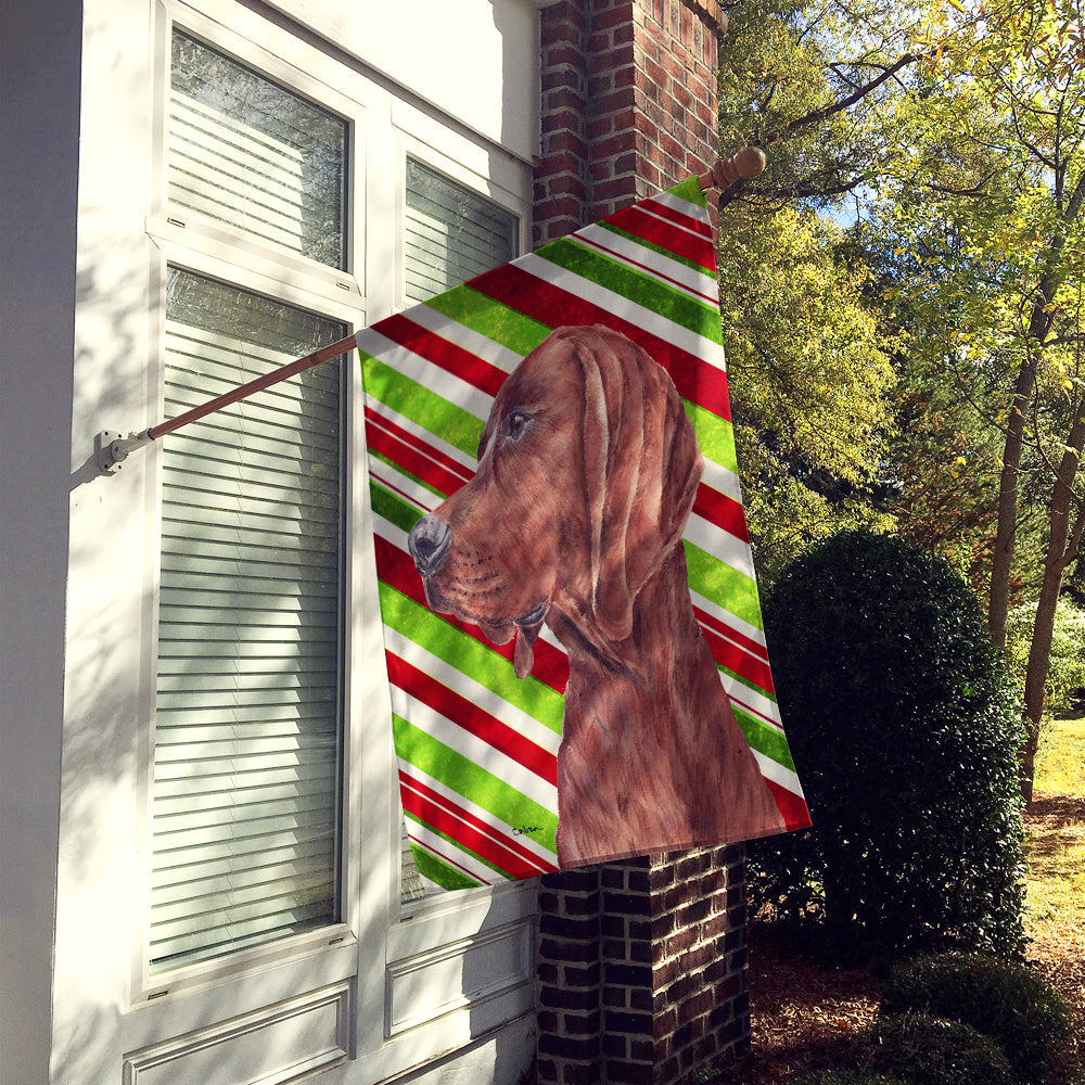 Redbone Coonhound Candy Cane Christmas House Flag 28x40 Porch Sleeve Pole Decorative Outside Yard Banner Artwork Wall Hanging, Polyester