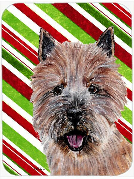 Norwich Terrier Candy Cane Christmas Cutting Board Tempered Glass Kitchen Cutting Surface, Heat Resistant Chopping, Non-Slip Feet, Food Prep & Serving