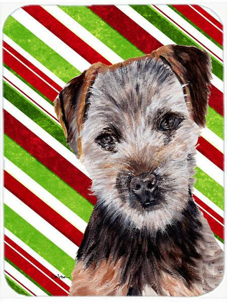 Norfolk Terrier Puppy Candy Cane Christmas Cutting Board Tempered Glass Kitchen Cutting Surface, Heat Resistant Chopping, Non-Slip Feet, Food Prep & Serving