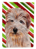 Norfolk Terrier Candy Cane Christmas House Flag 28x40 Porch Sleeve Pole Decorative Outside Yard Banner Artwork Wall Hanging, Polyester