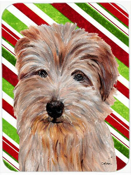 Norfolk Terrier Candy Cane Christmas Cutting Board Tempered Glass Kitchen Cutting Surface, Heat Resistant Chopping, Non-Slip Feet, Food Prep & Serving