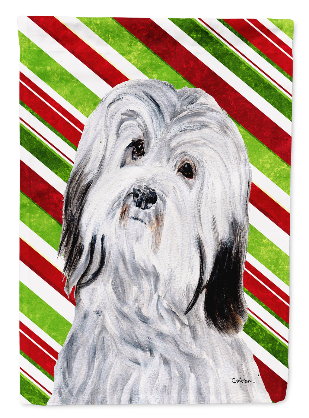 Havanese Candy Cane Christmas House Flag 28x40 Porch Sleeve Pole Decorative Outside Yard Banner Artwork Wall Hanging, Polyester