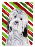 Havanese Candy Cane Christmas House Flag 28x40 Porch Sleeve Pole Decorative Outside Yard Banner Artwork Wall Hanging, Polyester