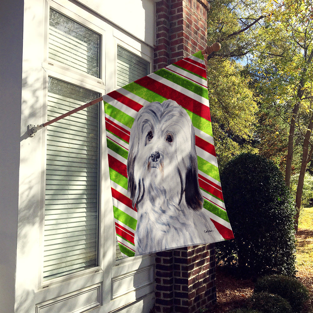 Havanese Candy Cane Christmas House Flag 28x40 Porch Sleeve Pole Decorative Outside Yard Banner Artwork Wall Hanging, Polyester