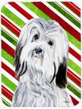 Havanese Candy Cane Christmas Cutting Board Tempered Glass Kitchen Cutting Surface, Heat Resistant Chopping, Non-Slip Feet, Food Prep & Serving