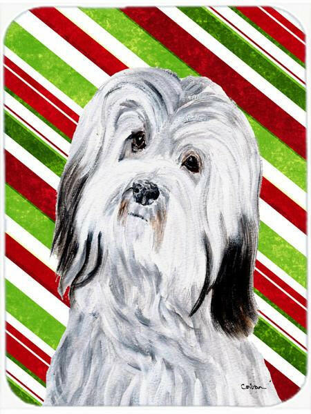Havanese Candy Cane Christmas Cutting Board Tempered Glass Kitchen Cutting Surface, Heat Resistant Chopping, Non-Slip Feet, Food Prep & Serving
