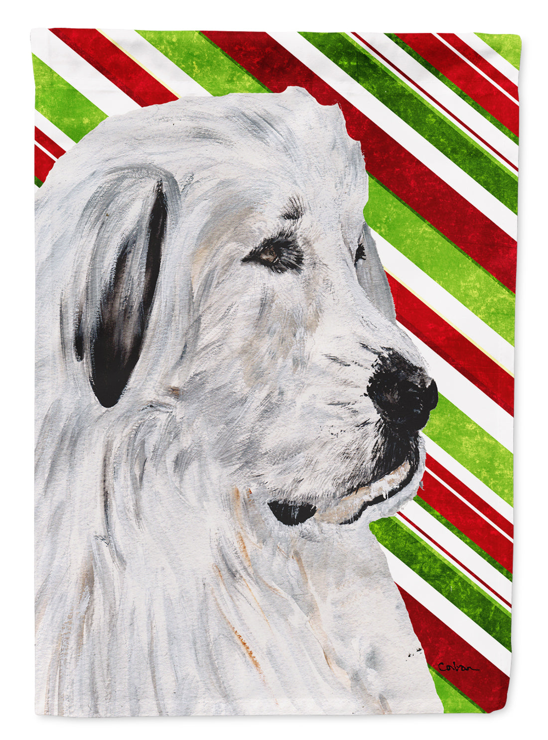 Great Pyrenees Candy Cane Christmas House Flag 28x40 Porch Sleeve Pole Decorative Outside Yard Banner Artwork Wall Hanging, Polyester