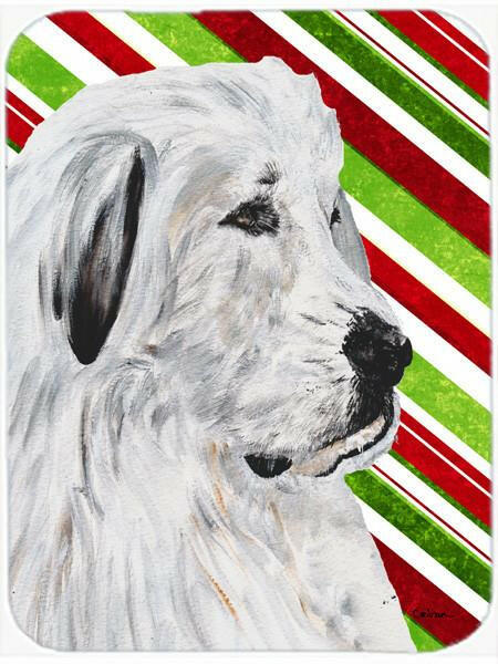 Great Pyrenees Candy Cane Christmas Cutting Board Tempered Glass Kitchen Cutting Surface, Heat Resistant Chopping, Non-Slip Feet, Food Prep & Serving