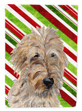 Golden Doodle 2 Candy Cane Christmas House Flag 28x40 Porch Sleeve Pole Decorative Outside Yard Banner Artwork Wall Hanging, Polyester