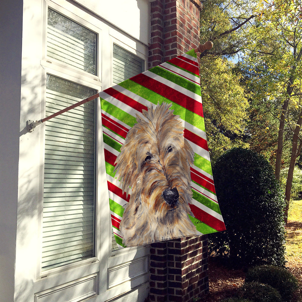 Golden Doodle 2 Candy Cane Christmas House Flag 28x40 Porch Sleeve Pole Decorative Outside Yard Banner Artwork Wall Hanging, Polyester