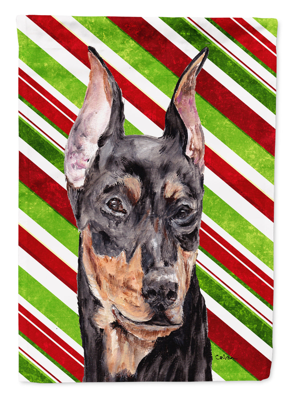 German Pinscher Candy Cane Christmas House Flag 28x40 Porch Sleeve Pole Decorative Outside Yard Banner Artwork Wall Hanging, Polyester