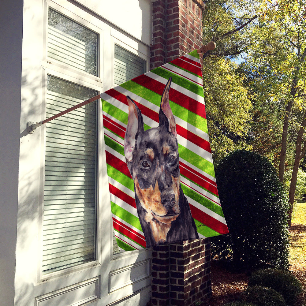 German Pinscher Candy Cane Christmas House Flag 28x40 Porch Sleeve Pole Decorative Outside Yard Banner Artwork Wall Hanging, Polyester