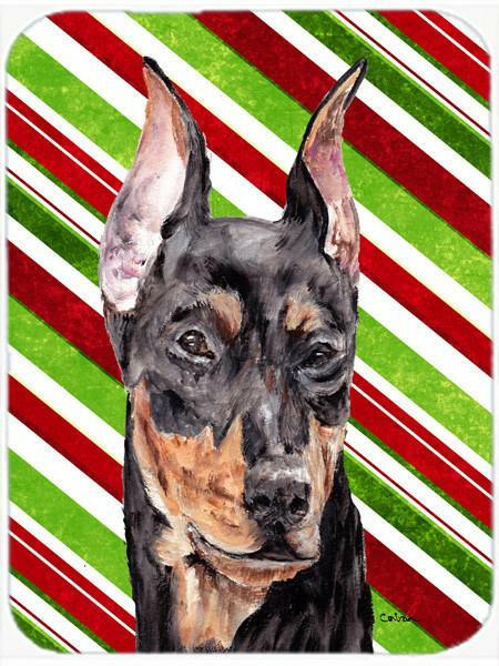 German Pinscher Candy Cane Christmas Cutting Board Tempered Glass Kitchen Cutting Surface, Heat Resistant Chopping, Non-Slip Feet, Food Prep & Serving