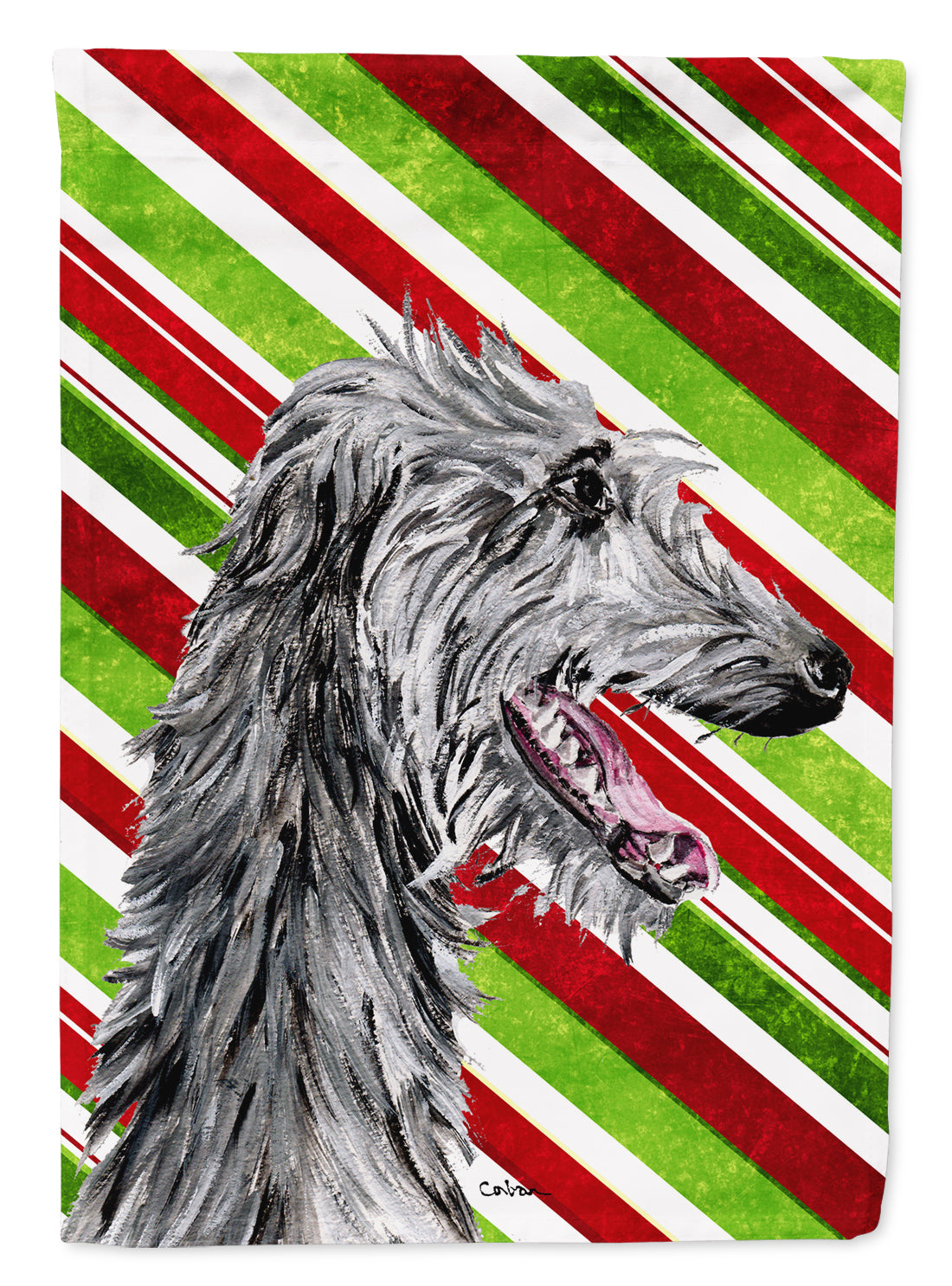 Scottish Deerhound Candy Cane Christmas House Flag 28x40 Porch Sleeve Pole Decorative Outside Yard Banner Artwork Wall Hanging, Polyester