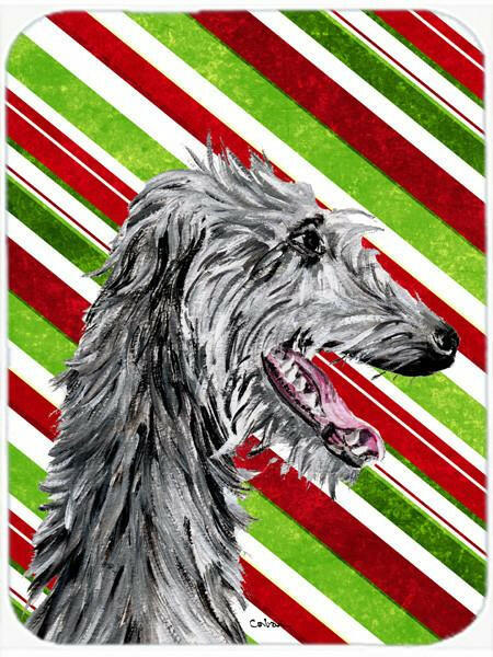 Scottish Deerhound Candy Cane Christmas Cutting Board Tempered Glass Kitchen Cutting Surface, Heat Resistant Chopping, Non-Slip Feet, Food Prep & Serving
