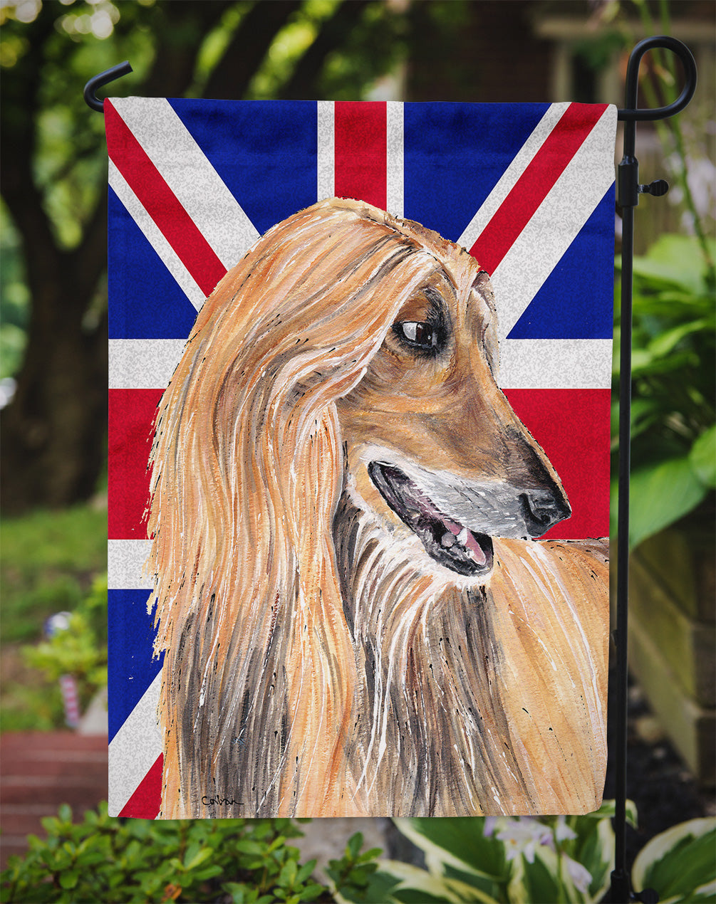 Afghan Hound with English Union Jack British Flag Garden Flag Mailbox Decorative Yard Banner Outside Patio Artwork for Flower Beds, Garden Size, Multicolor
