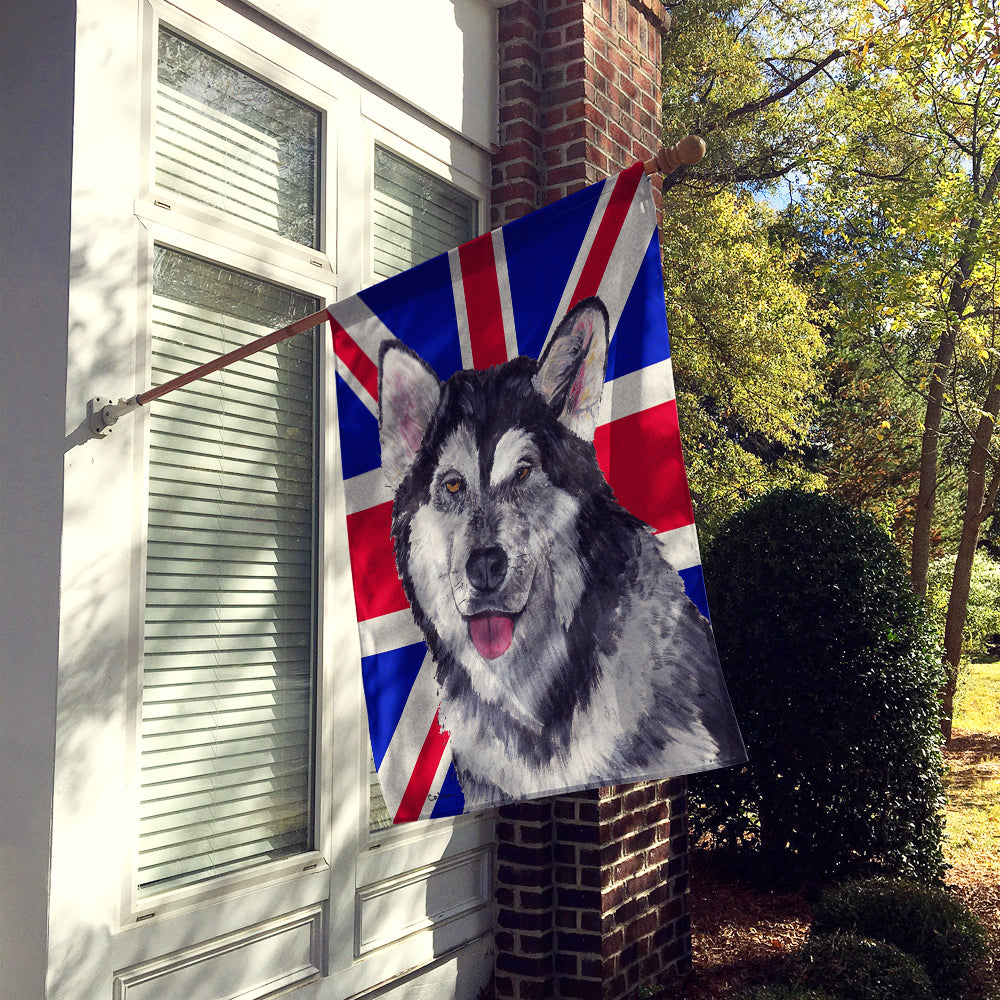 Alaskan Malamute with English Union Jack British Flag House Flag 28x40 Porch Sleeve Pole Decorative Outside Yard Banner Artwork Wall Hanging, Polyester