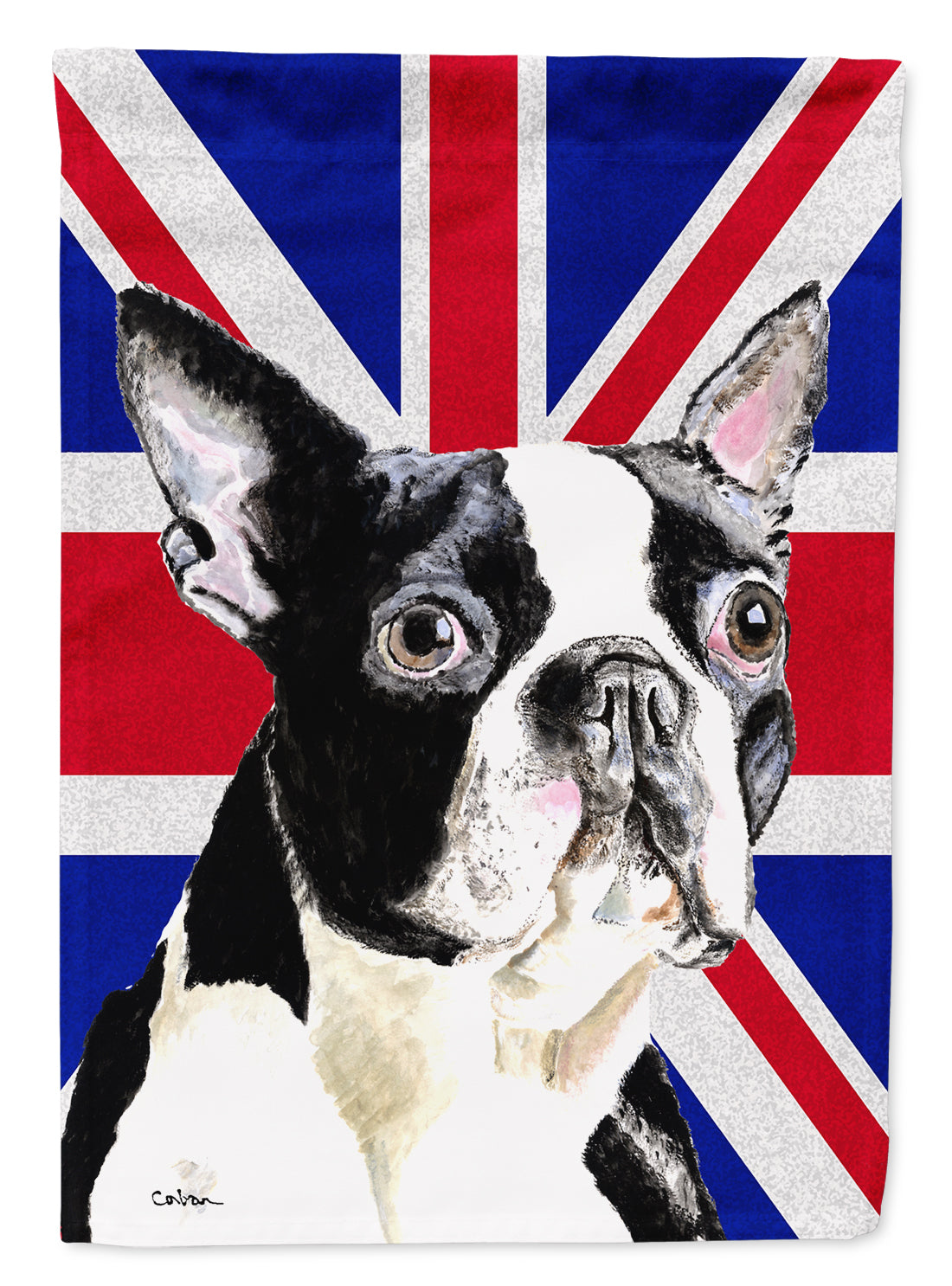 Boston Terrier with English Union Jack British Flag House Flag 28x40 Porch Sleeve Pole Decorative Outside Yard Banner Artwork Wall Hanging, Polyester