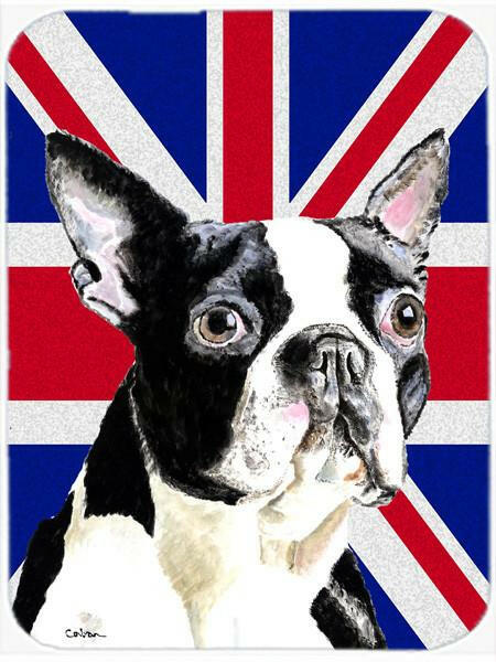 Boston Terrier with English Union Jack British Flag Mouse Pad, Heat Resistant Trivet Hot Pad , Non Slip Rubber Desk Mat, Kitchen Counter Protector, Home Office Decor Gift
