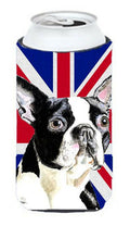 Boston Terrier with English Union Jack British Flag Tall Boy Hugger Can Cooler Sleeve Machine Washable Drink Collapsible Insulator Beverage Insulated Holder