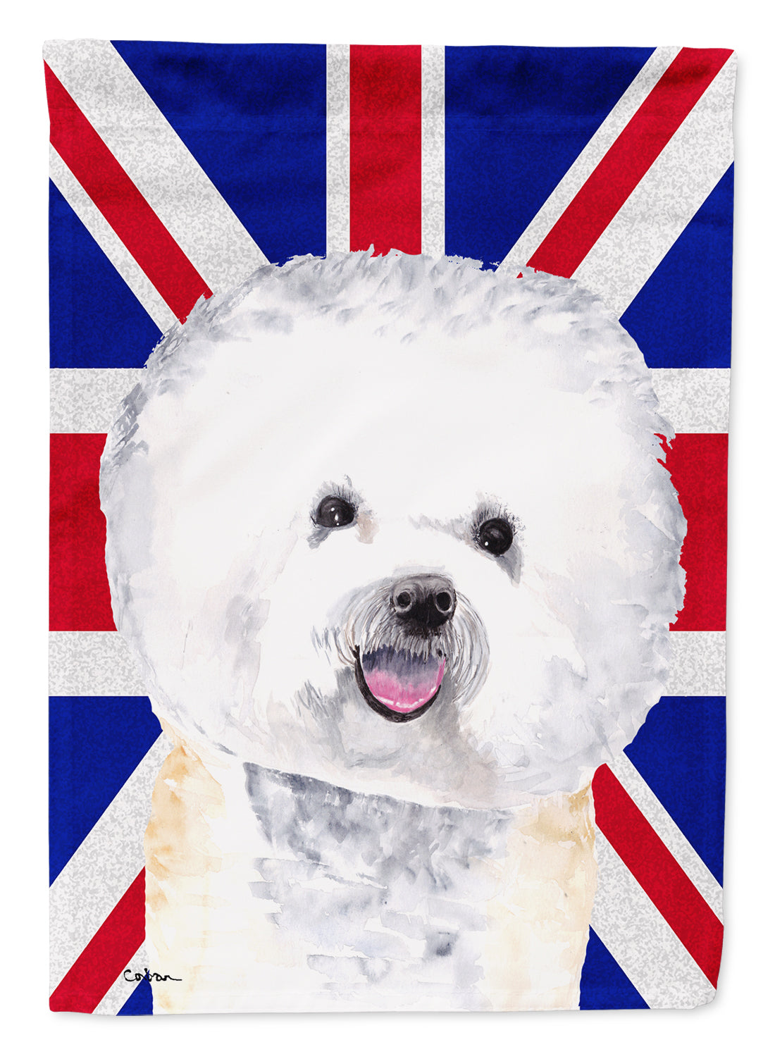 Bichon Frise with English Union Jack British Flag House Flag 28x40 Porch Sleeve Pole Decorative Outside Yard Banner Artwork Wall Hanging, Polyester