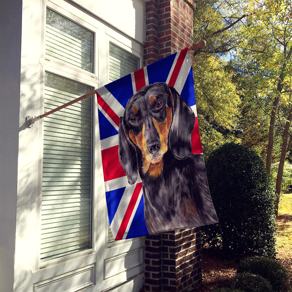 Dachshund with English Union Jack British Flag House Flag 28x40 Porch Sleeve Pole Decorative Outside Yard Banner Artwork Wall Hanging, Polyester
