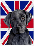 Labrador with English Union Jack British Flag Cutting Board Tempered Glass Kitchen Cutting Surface, Heat Resistant Chopping, Non-Slip Feet, Food Prep & Serving