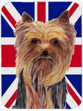Yorkie with English Union Jack British Flag Cutting Board Tempered Glass Kitchen Cutting Surface, Heat Resistant Chopping, Non-Slip Feet, Food Prep & Serving