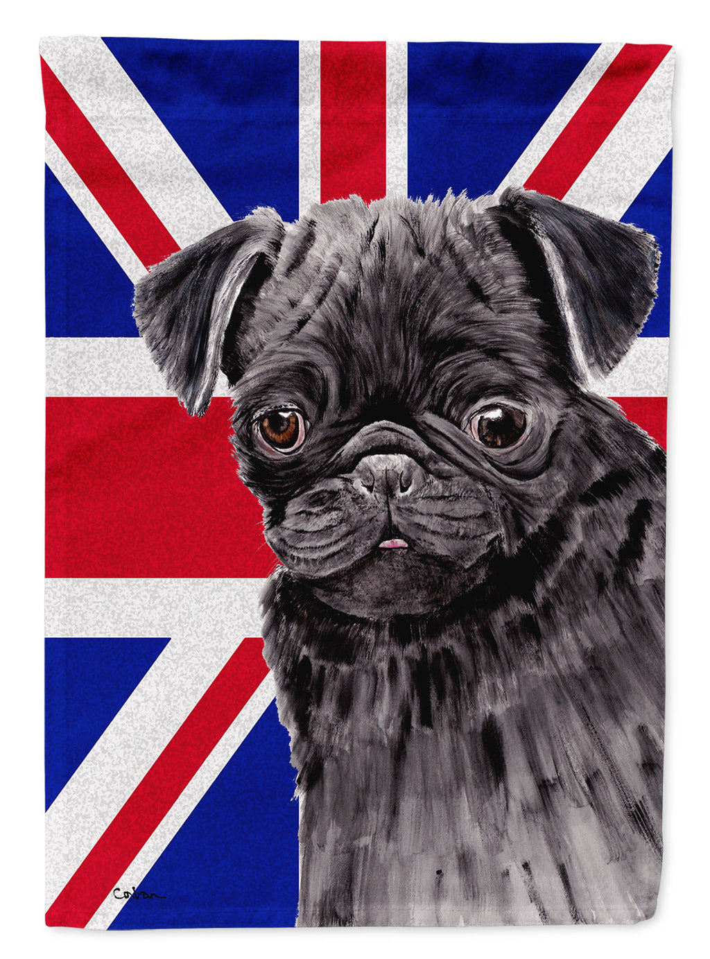 Pug with English Union Jack British Flag House Flag 28x40 Porch Sleeve Pole Decorative Outside Yard Banner Artwork Wall Hanging, Polyester
