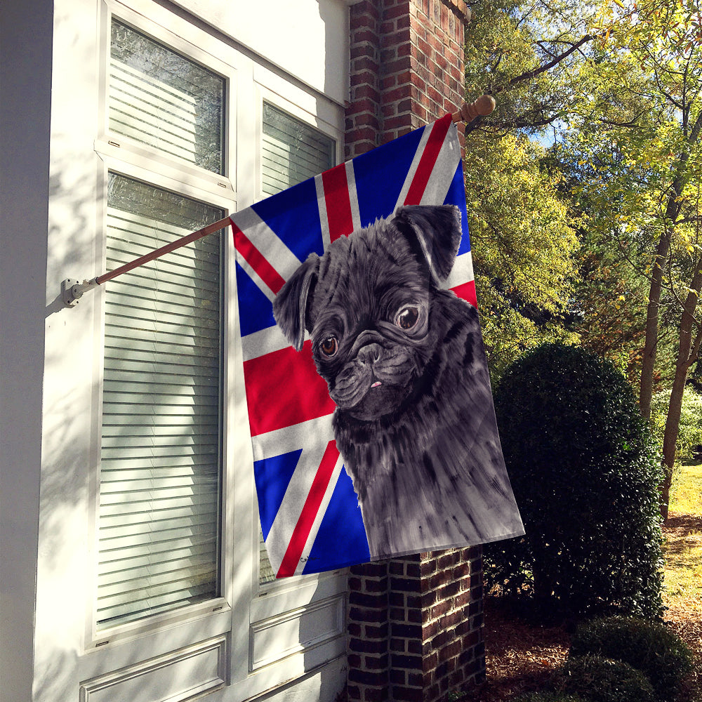 Pug with English Union Jack British Flag House Flag 28x40 Porch Sleeve Pole Decorative Outside Yard Banner Artwork Wall Hanging, Polyester
