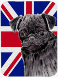 Pug with English Union Jack British Flag Cutting Board Tempered Glass Kitchen Cutting Surface, Heat Resistant Chopping, Non-Slip Feet, Food Prep & Serving