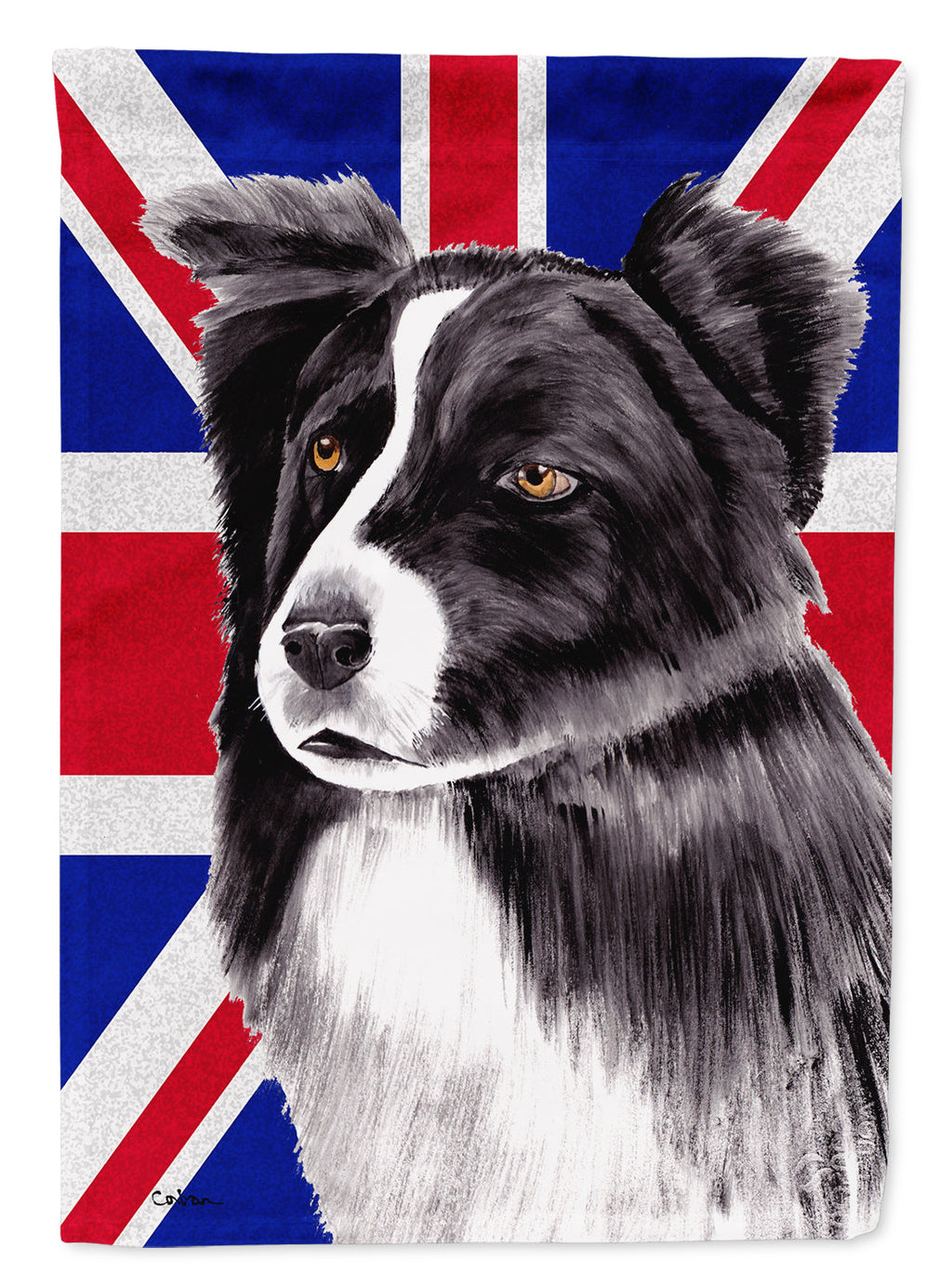 Border Collie with English Union Jack British Flag House Flag 28x40 Porch Sleeve Pole Decorative Outside Yard Banner Artwork Wall Hanging, Polyester