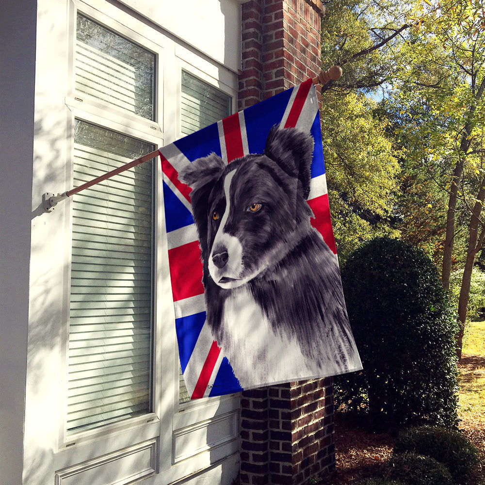 Border Collie with English Union Jack British Flag House Flag 28x40 Porch Sleeve Pole Decorative Outside Yard Banner Artwork Wall Hanging, Polyester