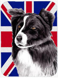 Border Collie with English Union Jack British Flag Cutting Board Tempered Glass Kitchen Cutting Surface, Heat Resistant Chopping, Non-Slip Feet, Food Prep & Serving