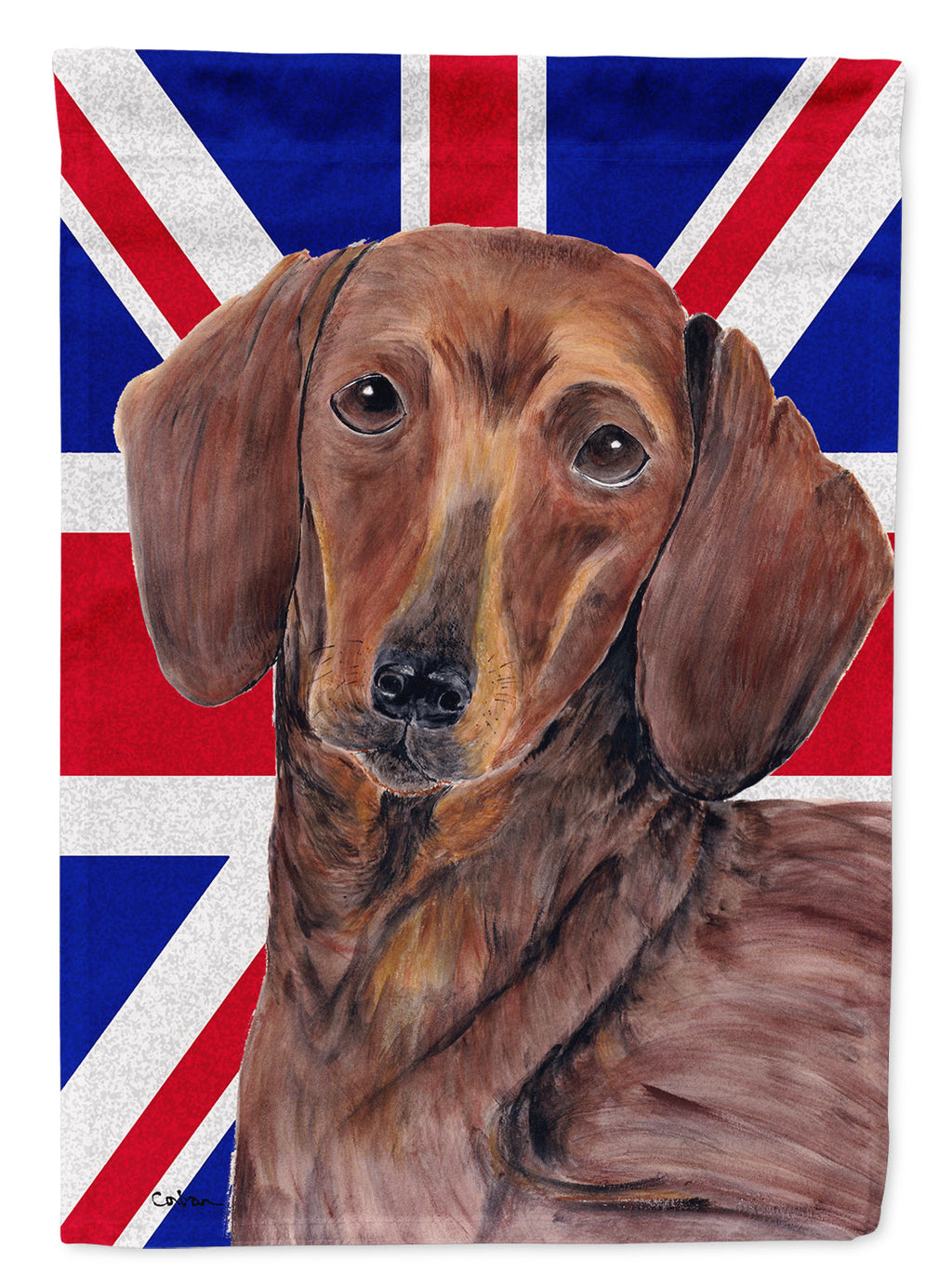Dachshund with English Union Jack British Flag House Flag 28x40 Porch Sleeve Pole Decorative Outside Yard Banner Artwork Wall Hanging, Polyester