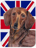 Dachshund with English Union Jack British Flag Cutting Board Tempered Glass Kitchen Cutting Surface, Heat Resistant Chopping, Non-Slip Feet, Food Prep & Serving