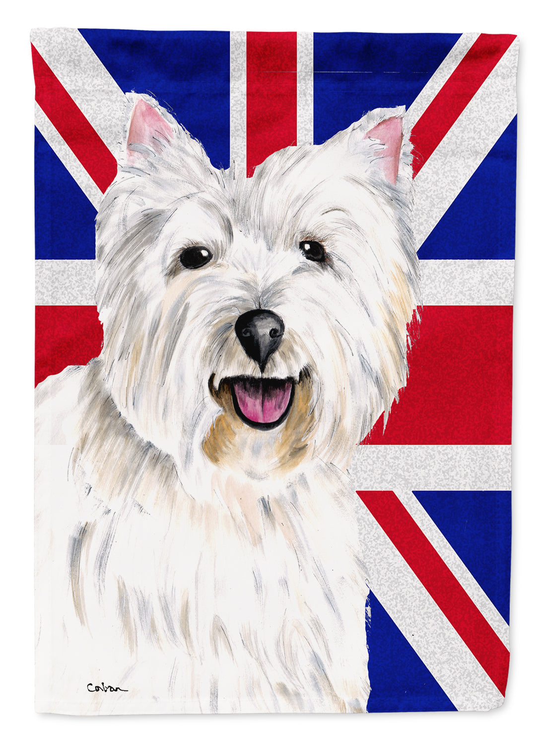 Westie with English Union Jack British Flag House Flag 28x40 Porch Sleeve Pole Decorative Outside Yard Banner Artwork Wall Hanging, Polyester