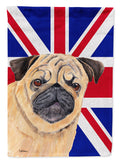 Pug with English Union Jack British Flag House Flag 28x40 Porch Sleeve Pole Decorative Outside Yard Banner Artwork Wall Hanging, Polyester