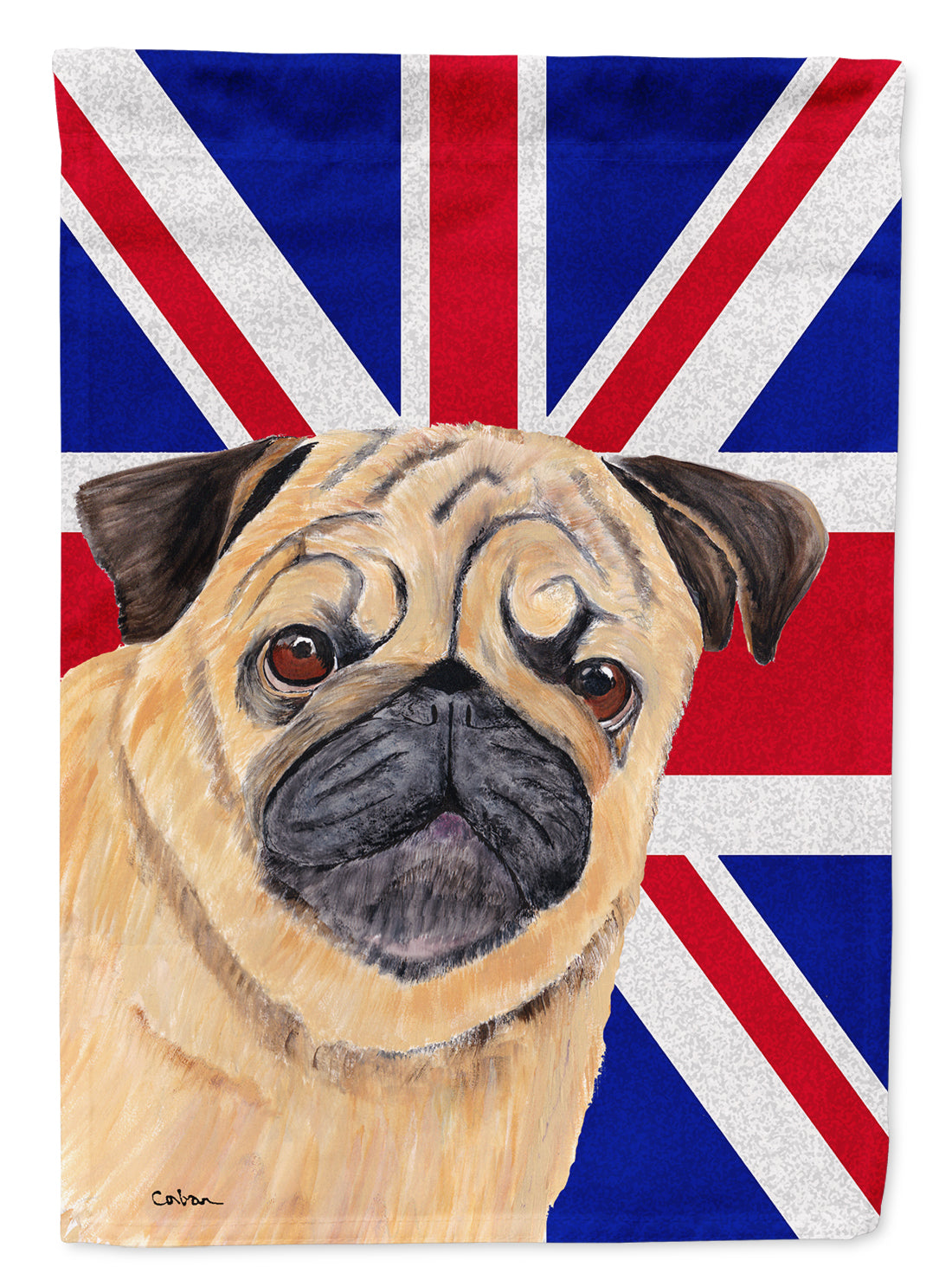 Pug with English Union Jack British Flag House Flag 28x40 Porch Sleeve Pole Decorative Outside Yard Banner Artwork Wall Hanging, Polyester