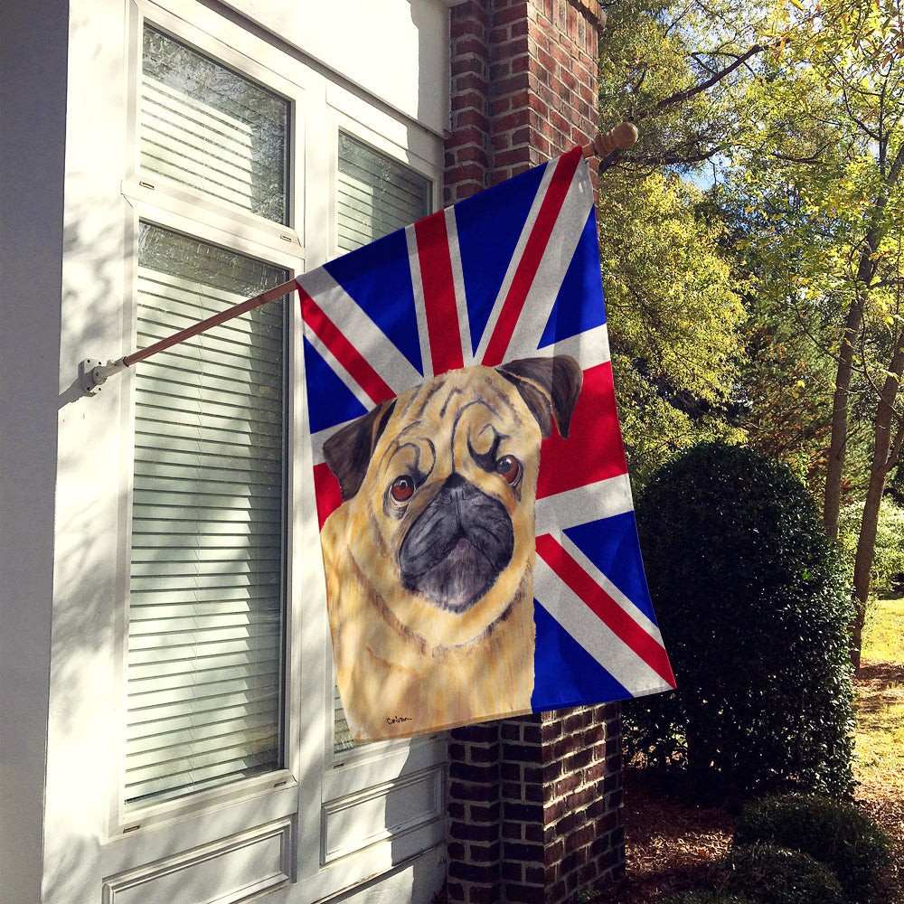 Pug with English Union Jack British Flag House Flag 28x40 Porch Sleeve Pole Decorative Outside Yard Banner Artwork Wall Hanging, Polyester