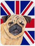 Pug with English Union Jack British Flag Cutting Board Tempered Glass Kitchen Cutting Surface, Heat Resistant Chopping, Non-Slip Feet, Food Prep & Serving