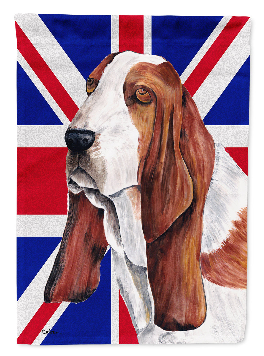 Basset Hound with English Union Jack British Flag House Flag 28x40 Porch Sleeve Pole Decorative Outside Yard Banner Artwork Wall Hanging, Polyester