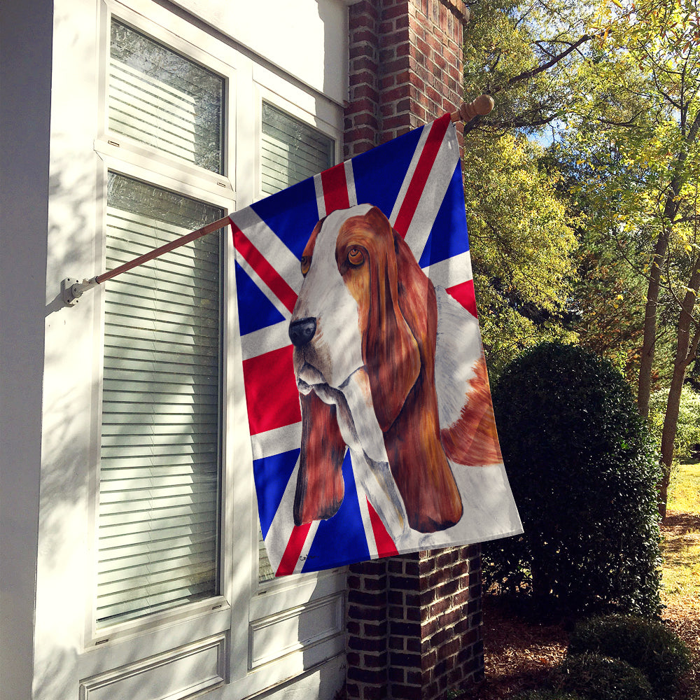 Basset Hound with English Union Jack British Flag House Flag 28x40 Porch Sleeve Pole Decorative Outside Yard Banner Artwork Wall Hanging, Polyester