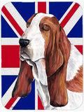 Basset Hound with English Union Jack British Flag Cutting Board Tempered Glass Kitchen Cutting Surface, Heat Resistant Chopping, Non-Slip Feet, Food Prep & Serving